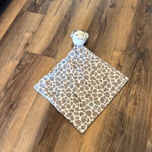 Modern Baby Giraffe Plush Lovey Blanket Security Gray Grey Plush Head Cow White